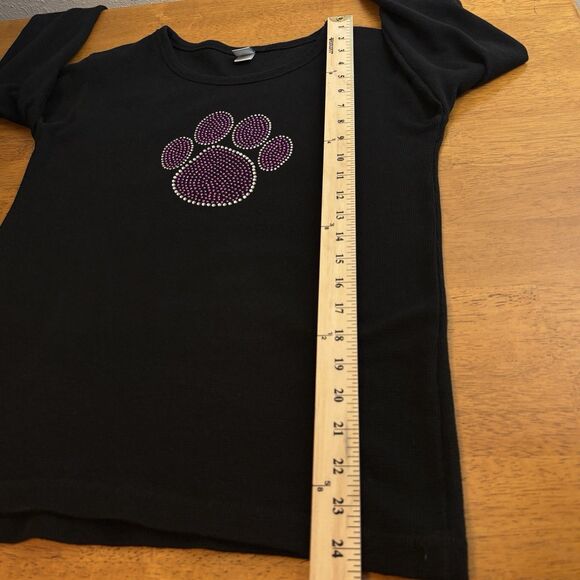 Bay Beauty Junior XL Black Knit Pullover Sweater Faux Rhinestones Purple Dog Paw - Picture 9 of 10
